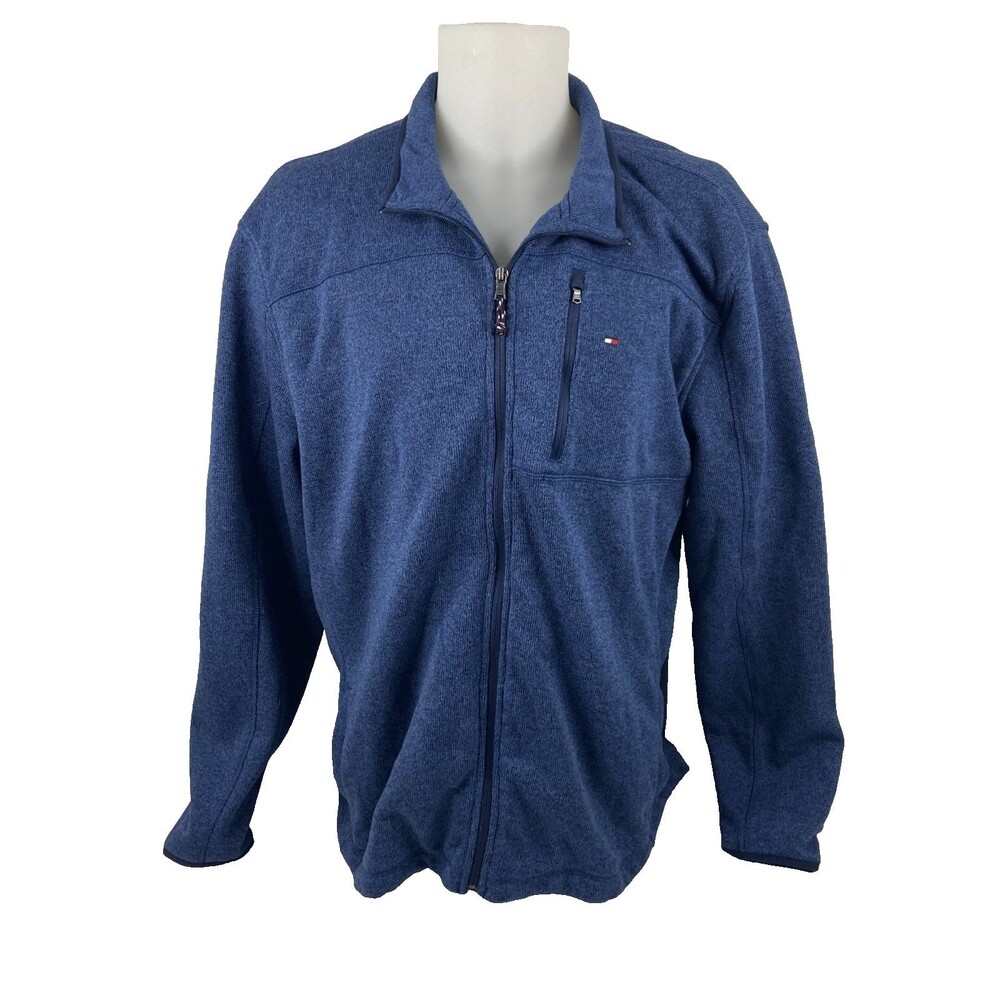 Tommy Hilfiger Men XXL Blue Full Zip Jacket Soft Knit Lightweight Athleisure